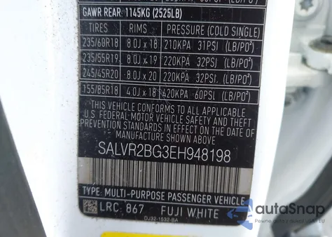 2014 Land Rover Range Rover Evoque Pure z USA, uszkodzony, nr VIN SALVR2BG3EH948198